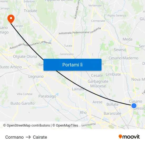 Cormano to Cairate map