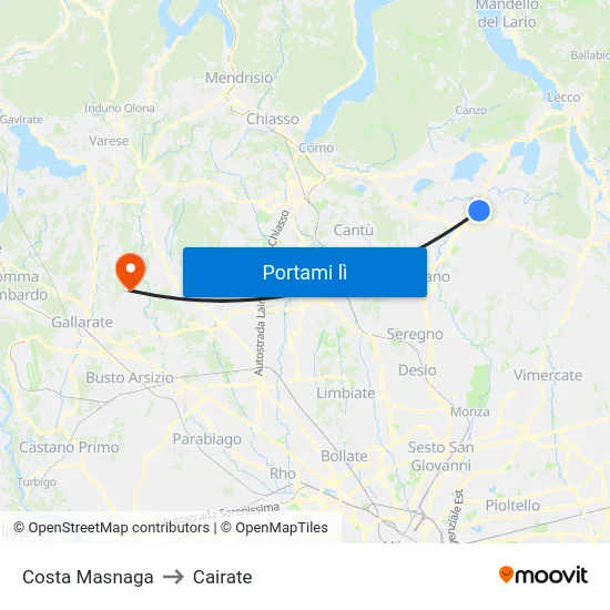 Costa Masnaga to Cairate map