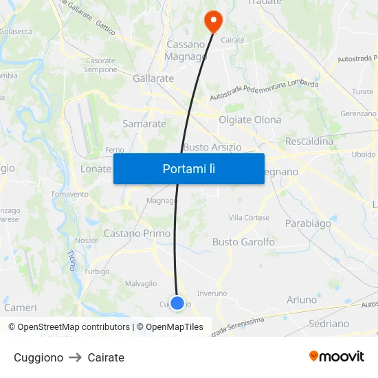 Cuggiono to Cairate map