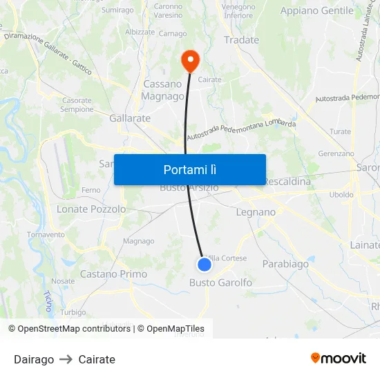 Dairago to Cairate map