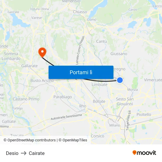Desio to Cairate map
