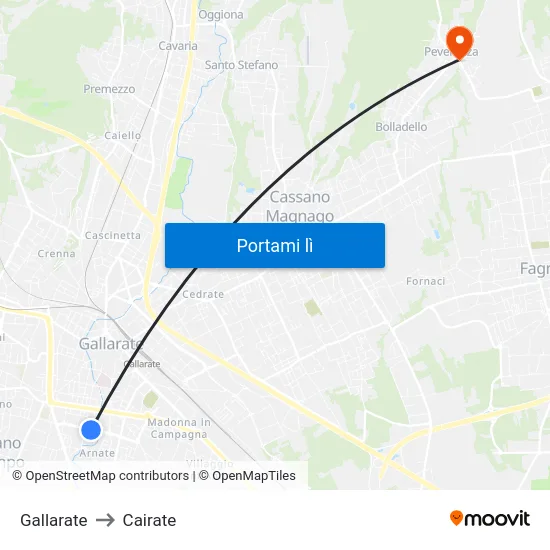 Gallarate to Cairate map