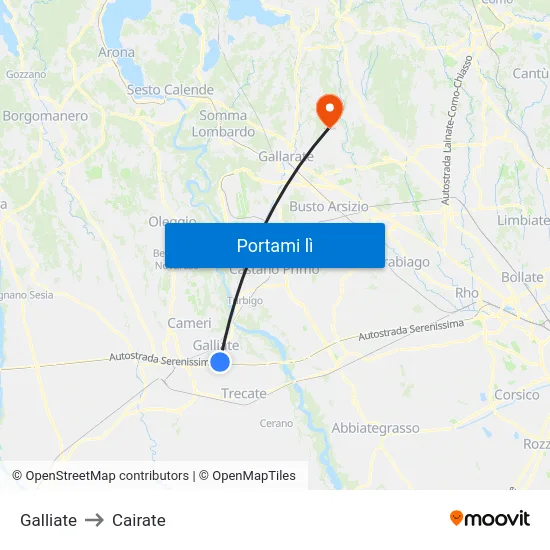 Galliate to Cairate map