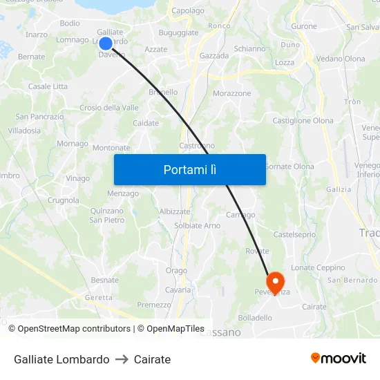 Galliate Lombardo to Cairate map