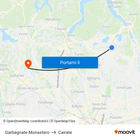 Garbagnate Monastero to Cairate map
