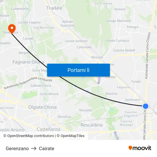 Gerenzano to Cairate map