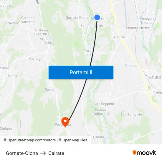 Gornate-Olona to Cairate map