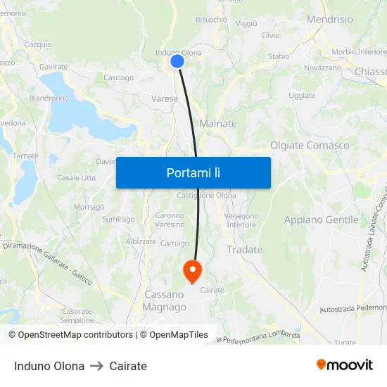 Induno Olona to Cairate map