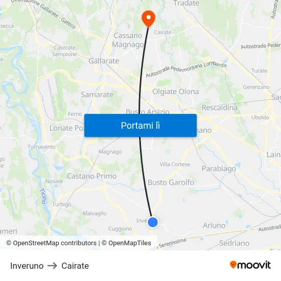 Inveruno to Cairate map