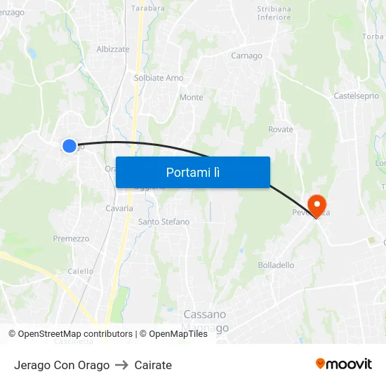 Jerago Con Orago to Cairate map
