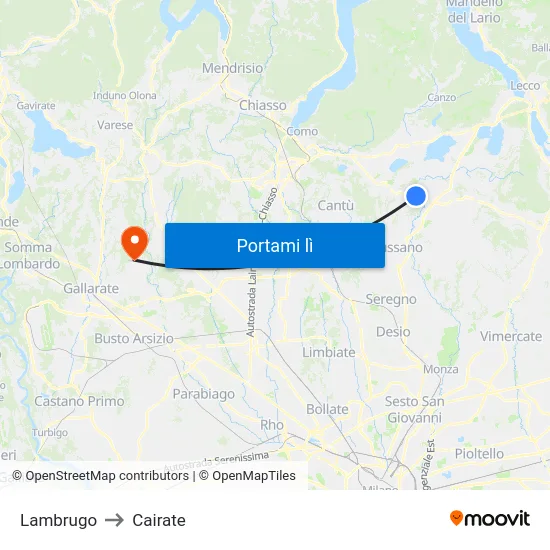 Lambrugo to Cairate map