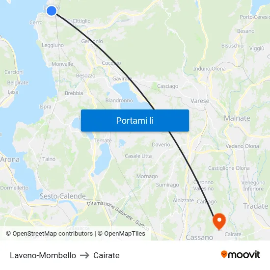 Laveno-Mombello to Cairate map