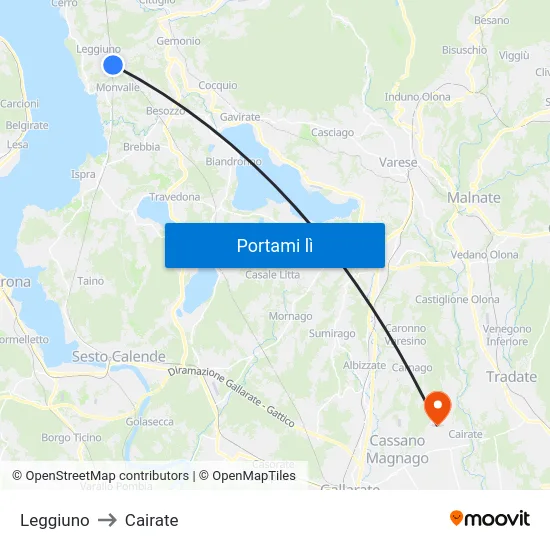 Leggiuno to Cairate map
