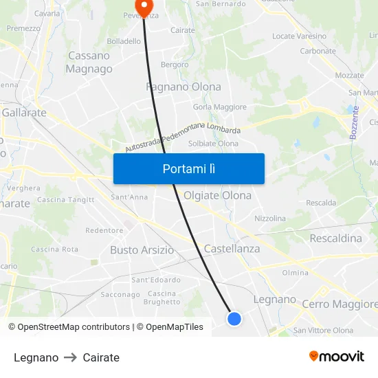 Legnano to Cairate map