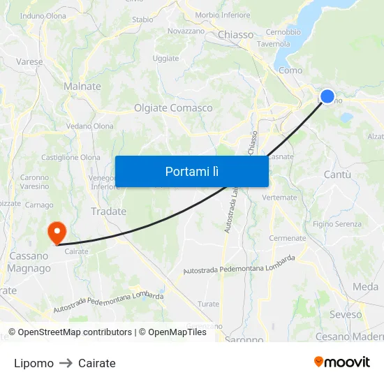 Lipomo to Cairate map
