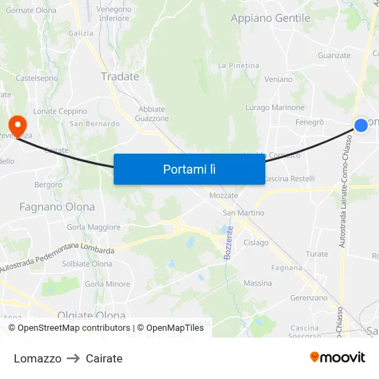 Lomazzo to Cairate map