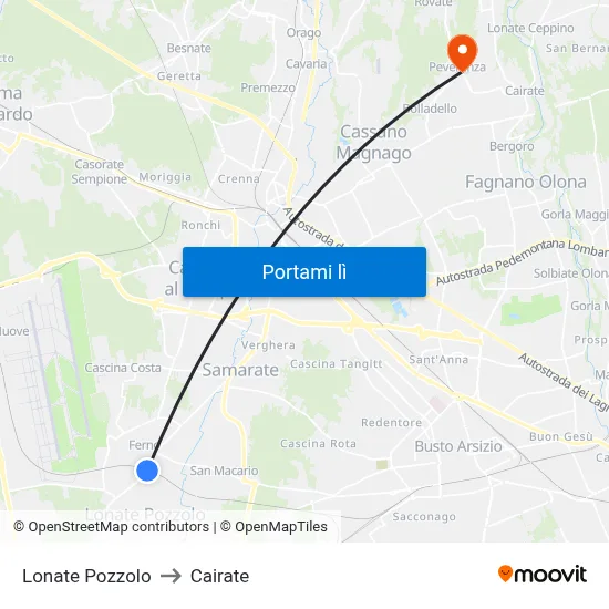 Lonate Pozzolo to Cairate map