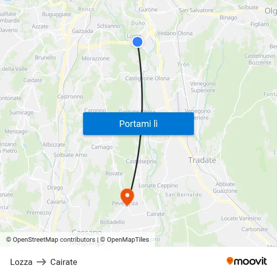 Lozza to Cairate map