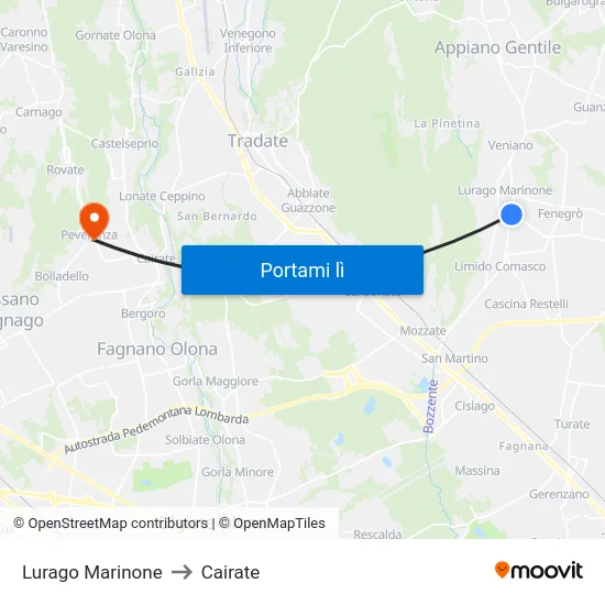 Lurago Marinone to Cairate map