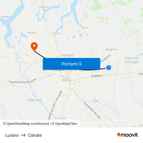 Lurano to Cairate map