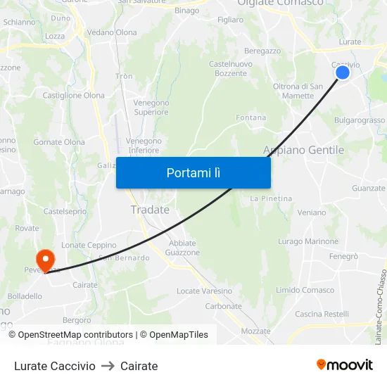Lurate Caccivio to Cairate map