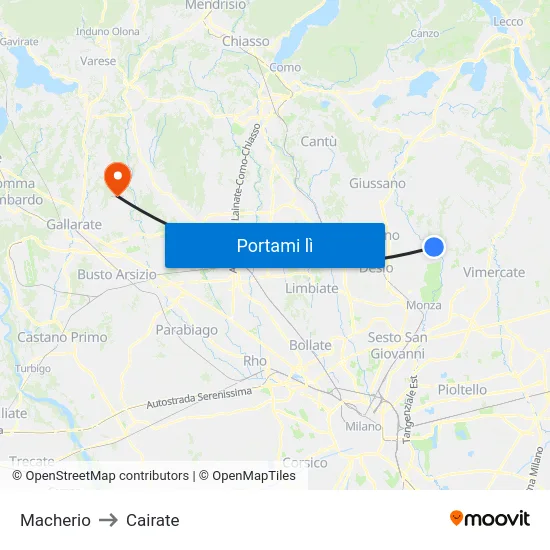 Macherio to Cairate map