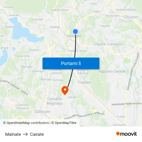 Malnate to Cairate map