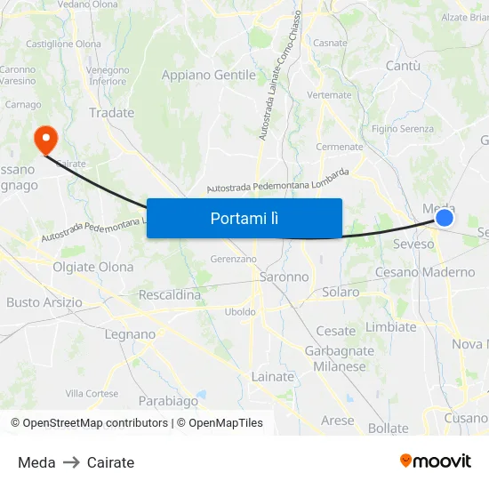 Meda to Cairate map