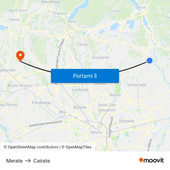 Merate to Cairate map