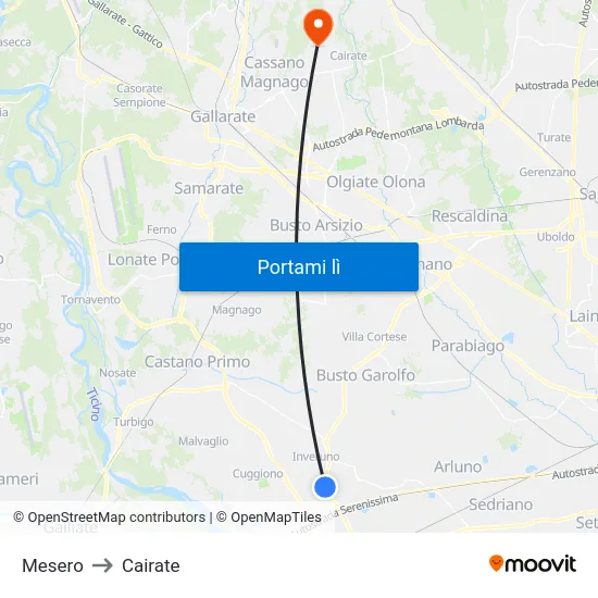 Mesero to Cairate map