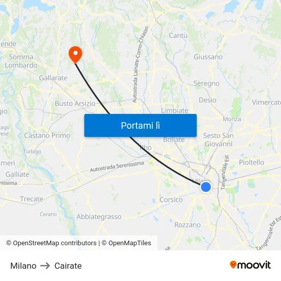 Milano to Cairate map