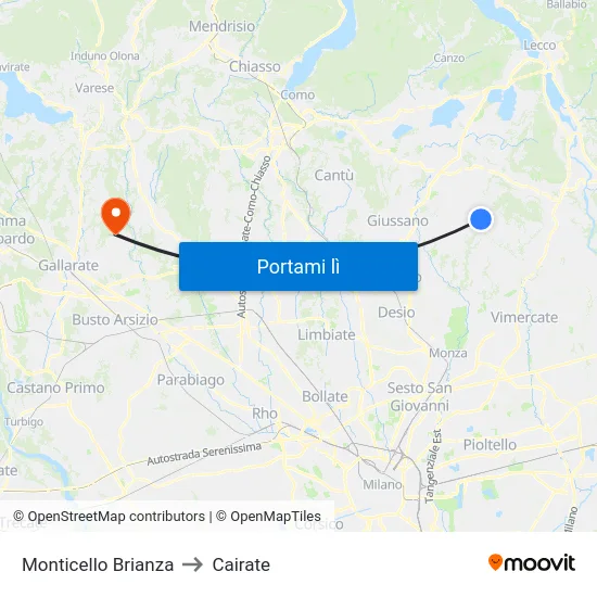 Monticello Brianza to Cairate map