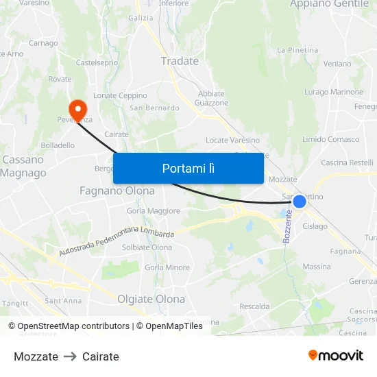 Mozzate to Cairate map