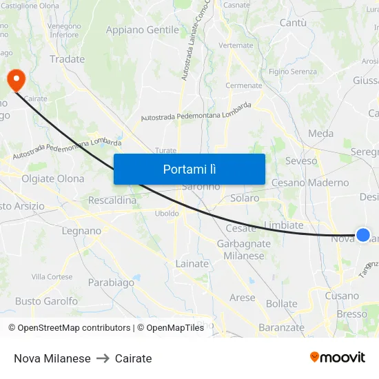 Nova Milanese to Cairate map