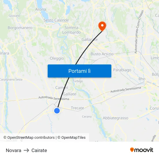 Novara to Cairate map