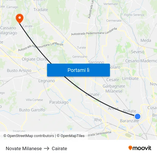 Novate Milanese to Cairate map