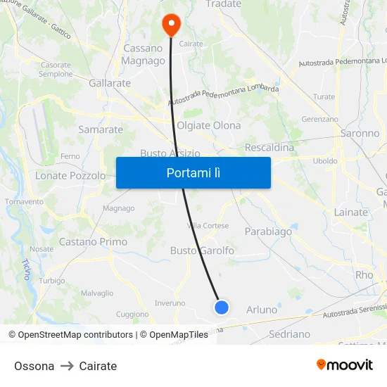 Ossona to Cairate map