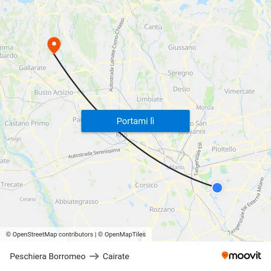 Peschiera Borromeo to Cairate map
