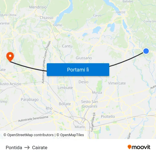 Pontida to Cairate map
