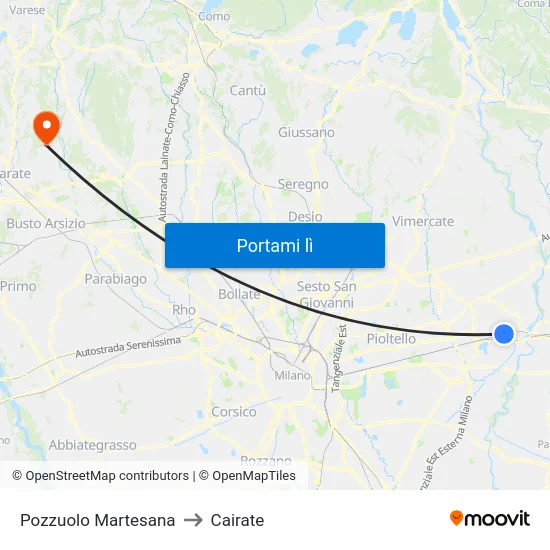 Pozzuolo Martesana to Cairate map