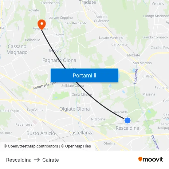 Rescaldina to Cairate map