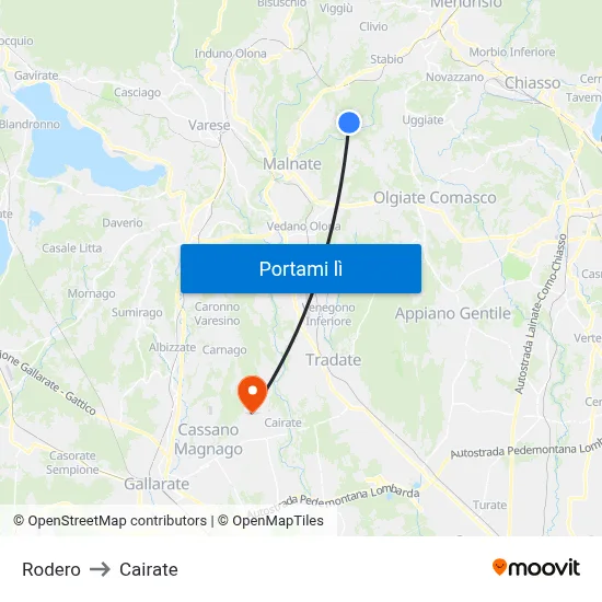 Rodero to Cairate map