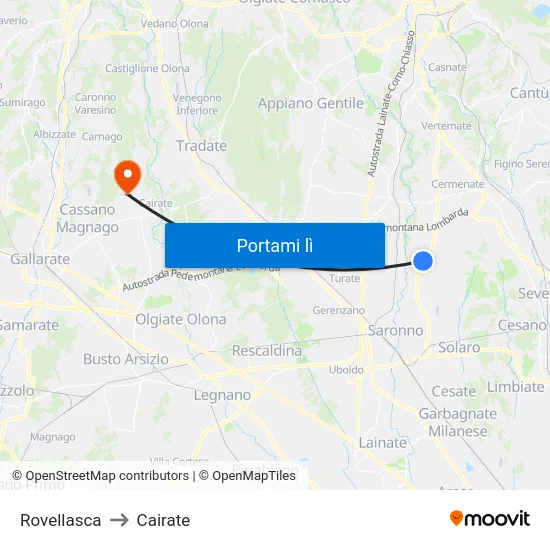 Rovellasca to Cairate map