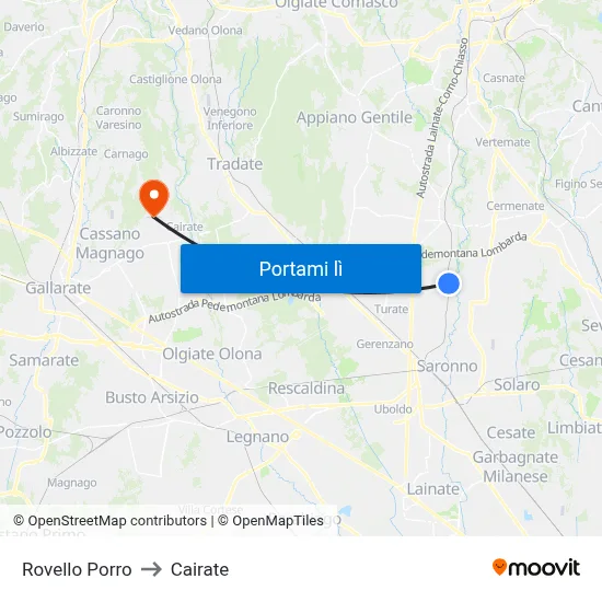 Rovello Porro to Cairate map
