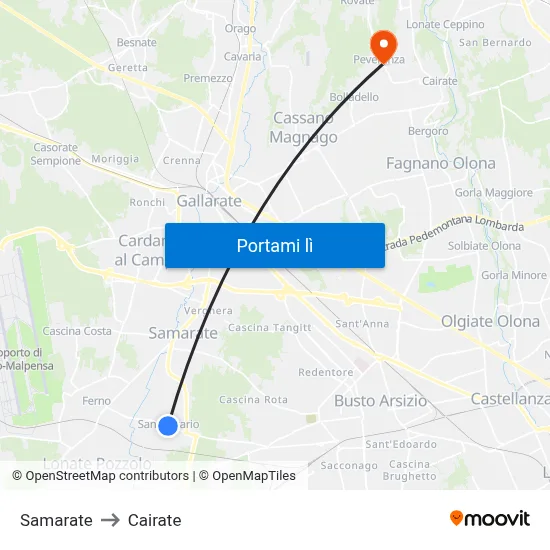 Samarate to Cairate map