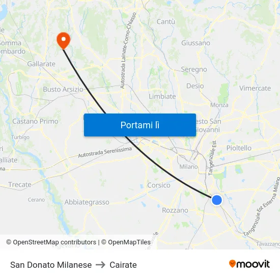 San Donato Milanese to Cairate map