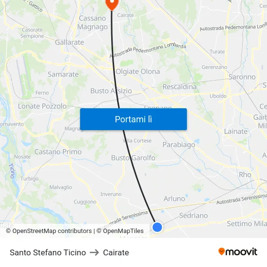 Santo Stefano Ticino to Cairate map