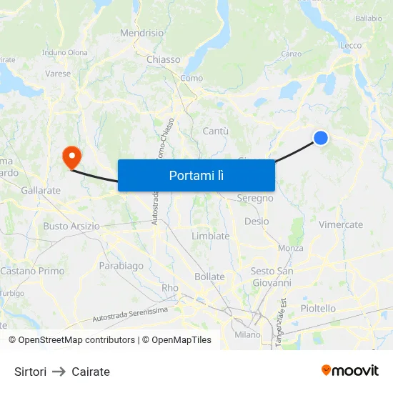 Sirtori to Cairate map