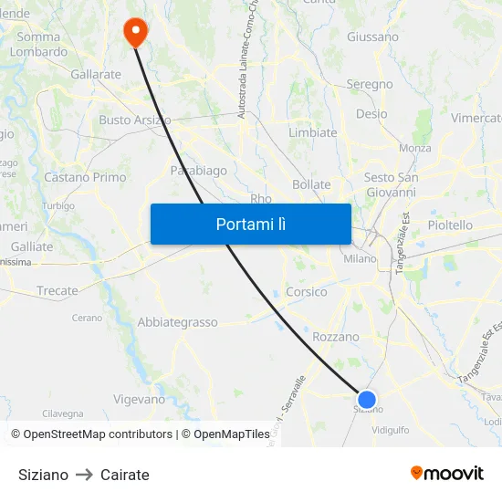 Siziano to Cairate map