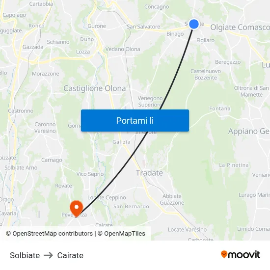Solbiate to Cairate map